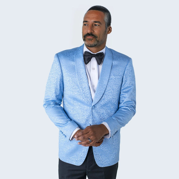 Men's Light Blue Paisley Jacket with Shawl Lapel Slim Fit - Wedding - Prom by Renoirin