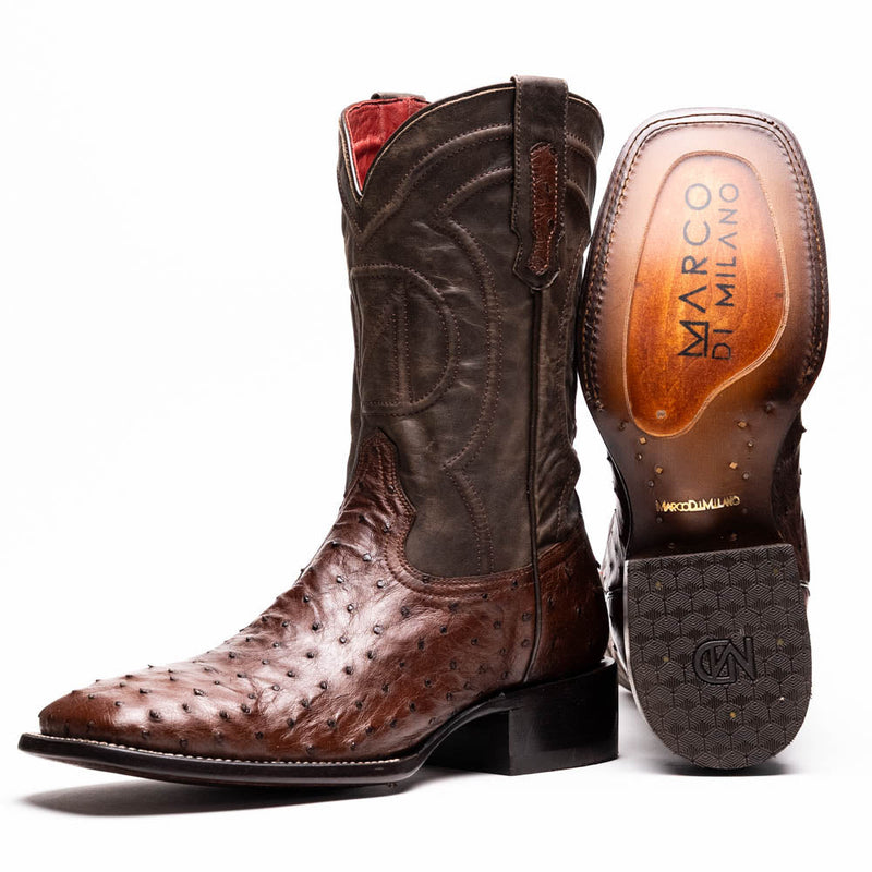 Marco Di Milano Alabama Kango Tabac Ostrich Quill Square Toe Cowboy Boots
