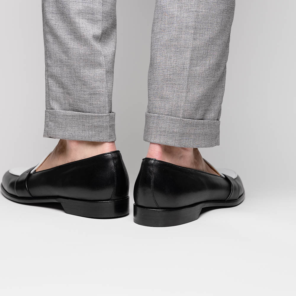 Zelli Alba Calfskin Spectator Penny Loafers in Black and White