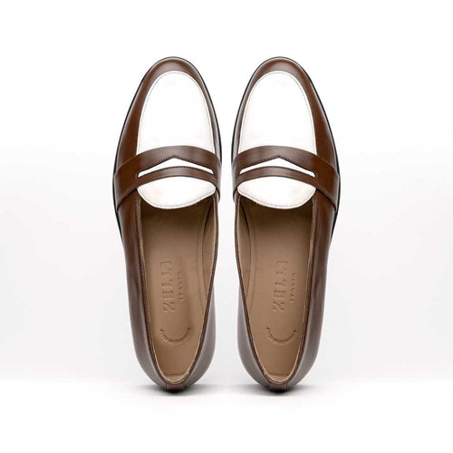 Zelli Alba Italian Calfskin Penny Loafers in Camel and Cream