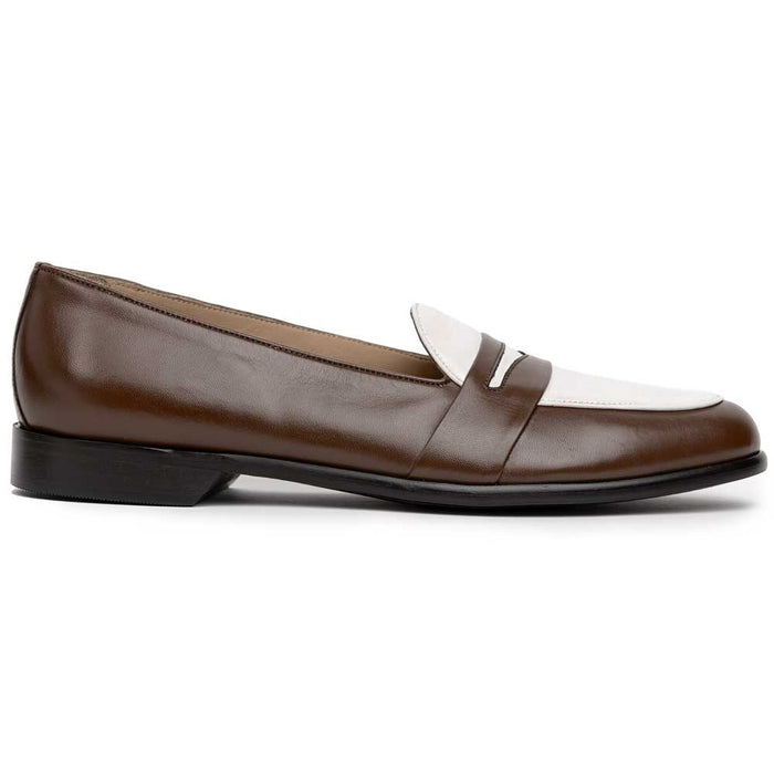 Zelli Alba Italian Calfskin Penny Loafers in Camel and Cream
