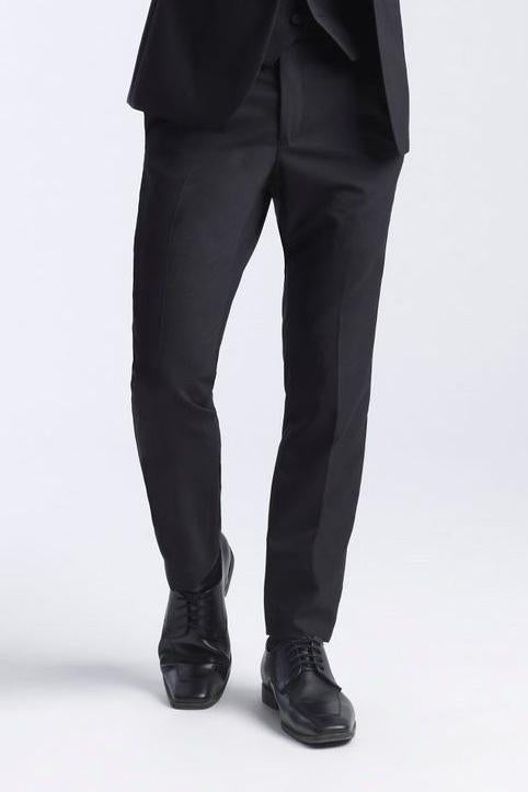 Essentials Black Wool Plain Front Tuxedo Pants by Allure Men