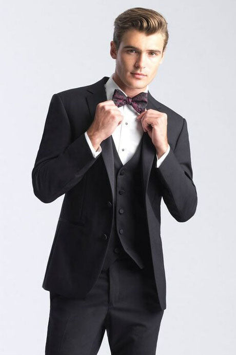 Essentials Black Wool Tuxedo Vest by Allure Men