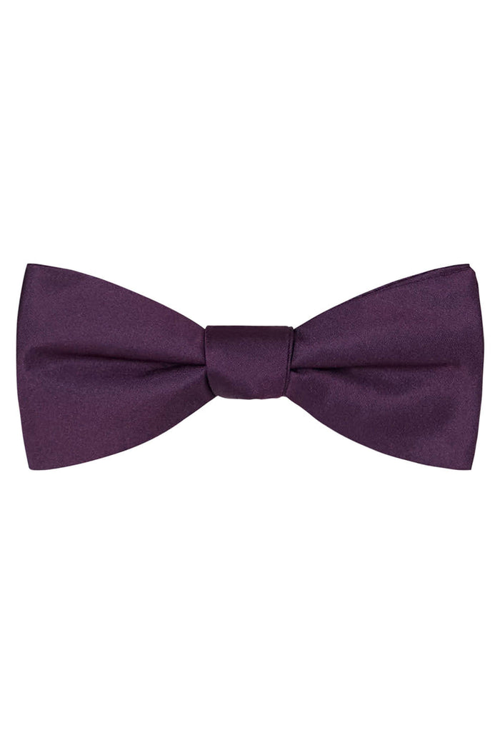 Aubergine Solid Satin Silk Bow Tie Allure Men
