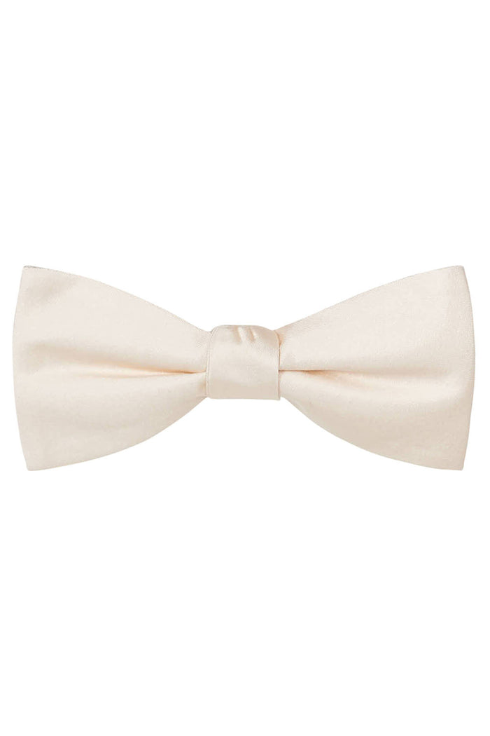 Cream Solid Satin Silk Bow Tie by Allure Men