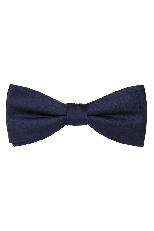 Navy Solid Satin Silk Bow Tie by Allure Men