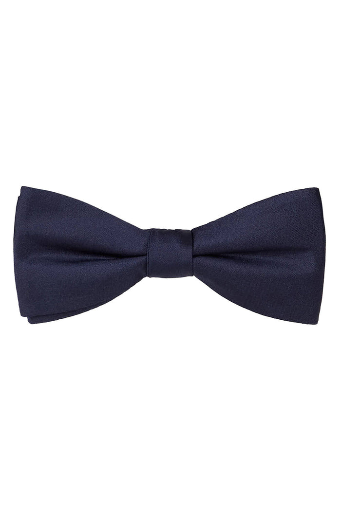 Navy Solid Satin Silk Bow Tie by Allure Men