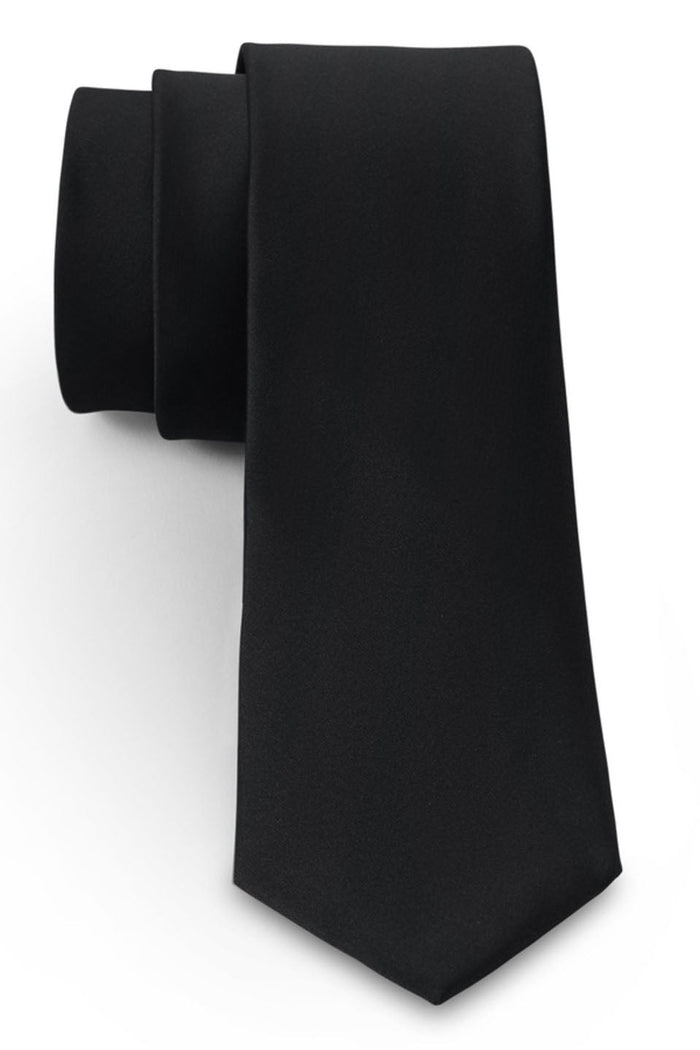 Black Solid Satin Silk Necktie by Allure Men