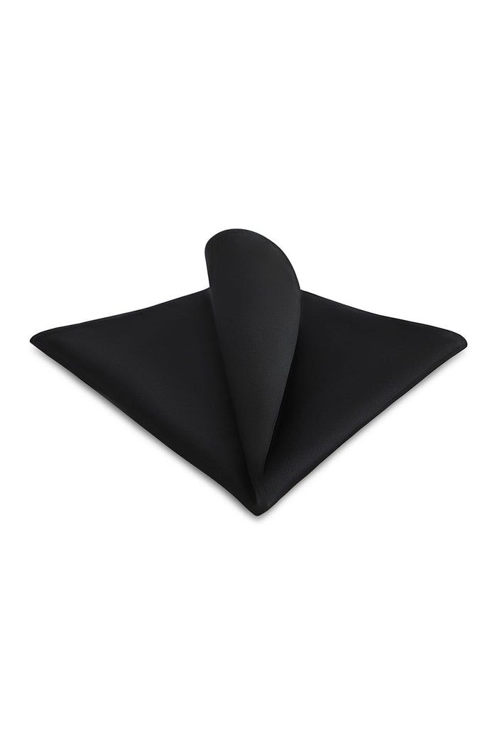 Black Solid Satin Silk Pocket Square Allure Men