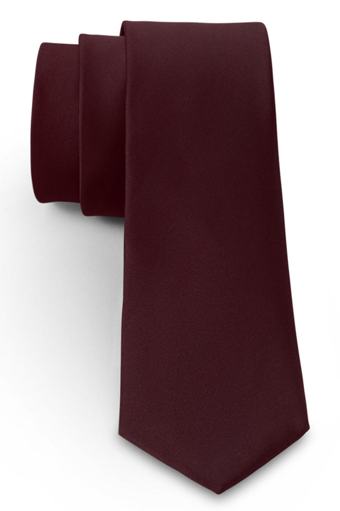 Burgundy Solid Satin Silk Necktie by Allure Men
