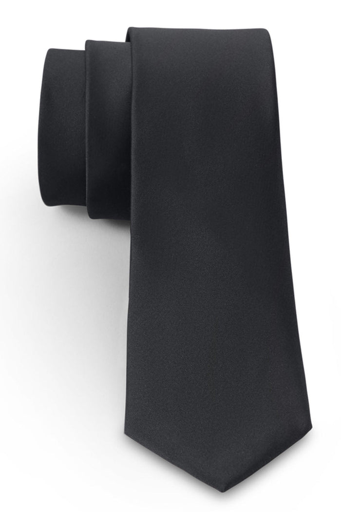 Charcoal Solid Satin Silk Necktie by Allure Men