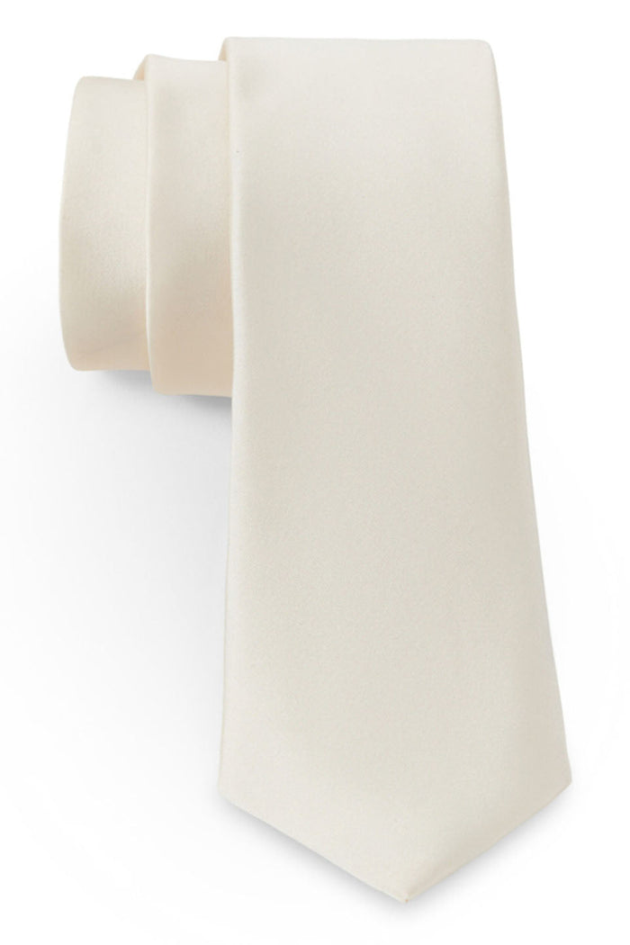 Ivory Solid Satin Silk Necktie by Allure Men