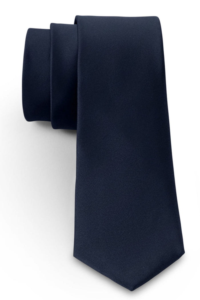Navy Solid Satin Silk Necktie by Allure Men