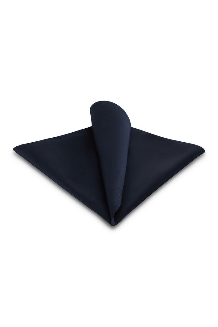 Navy Solid Satin Silk Pocket Square by Allure Men