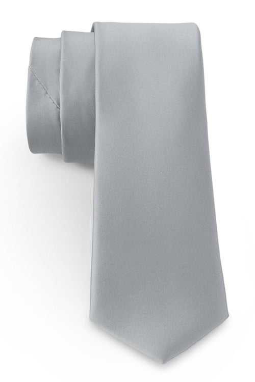 Platinum Solid Satin Silk Necktie by Allure Men