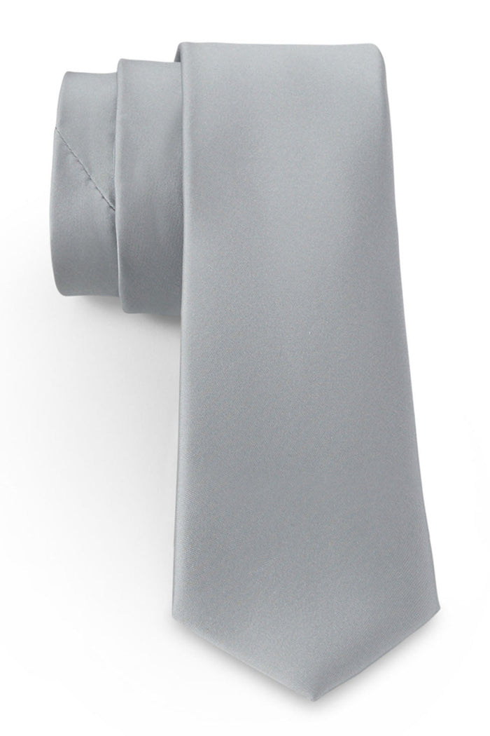 Platinum Solid Satin Silk Necktie by Allure Men