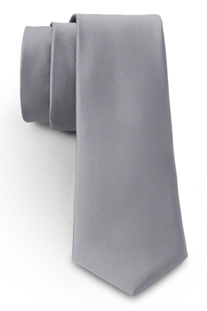 Silver Solid Satin Silk Necktie Allure Men