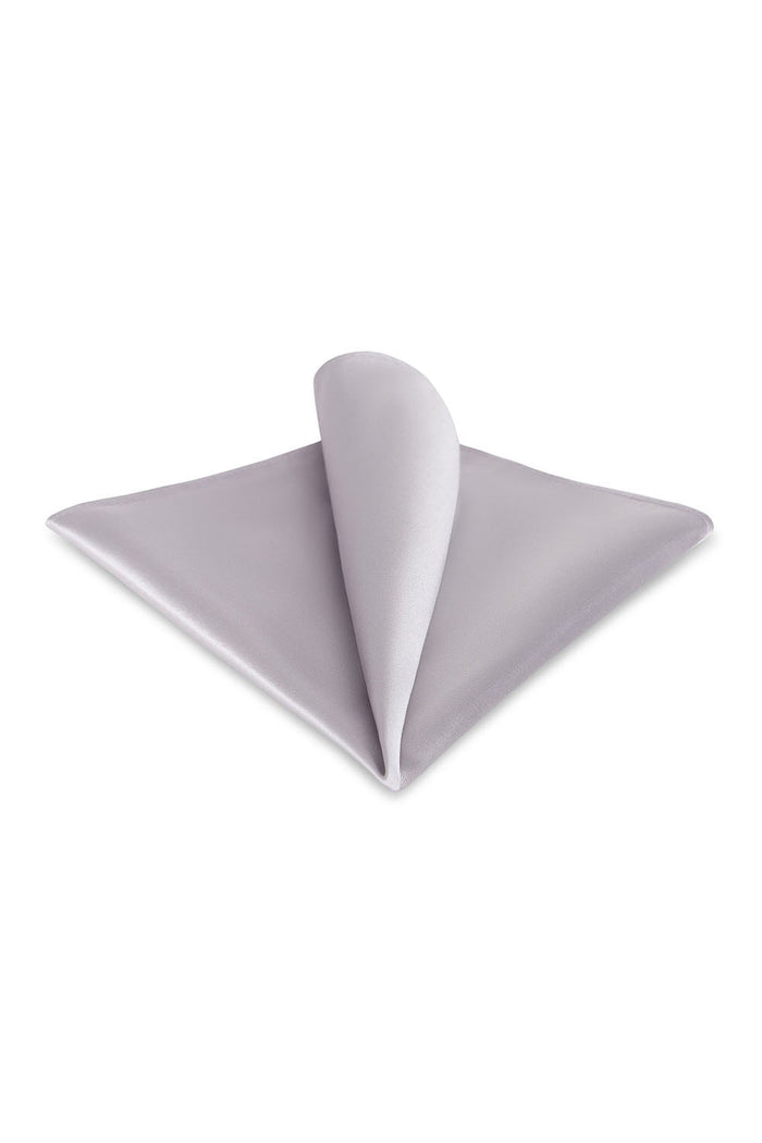 Silver Solid Satin Silk Pocket Square by Allure Men