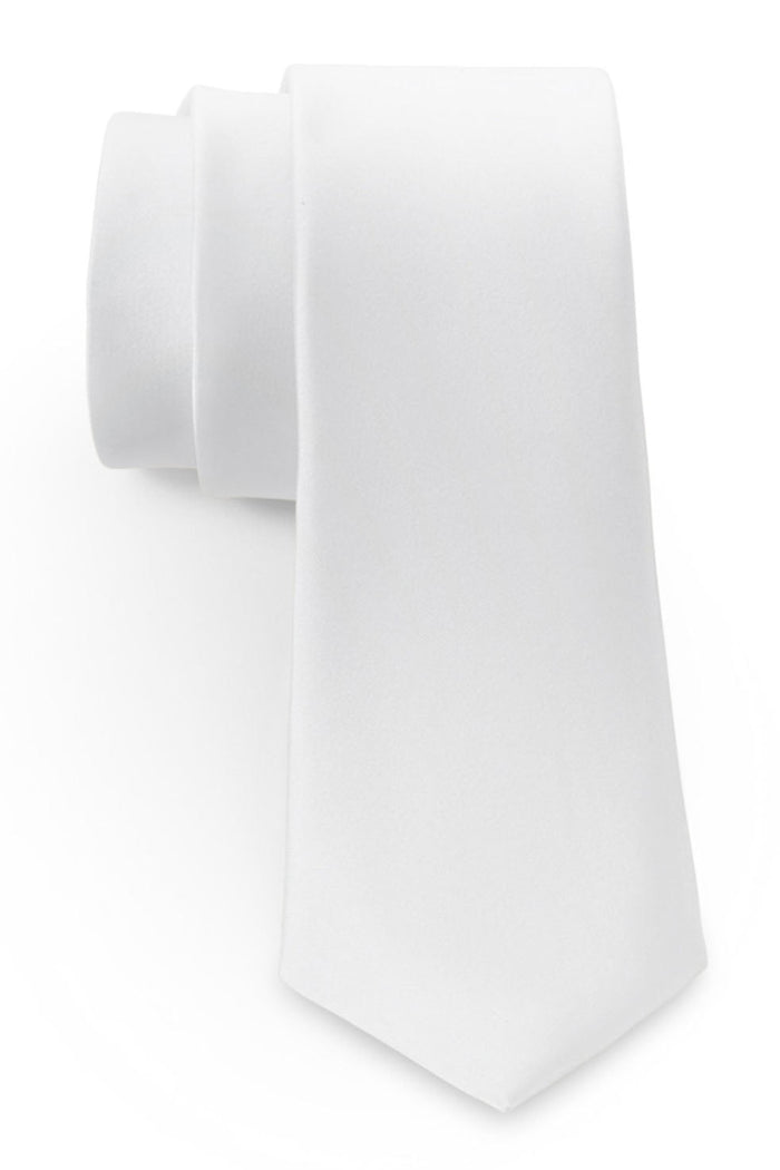 White Solid Satin Silk Necktie by Allure Men