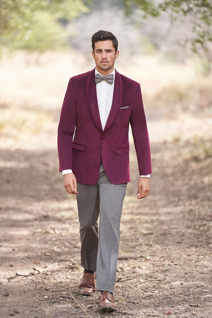 Venice Cranberry Velvet Dinner Jacket (Separates) by Allure Men