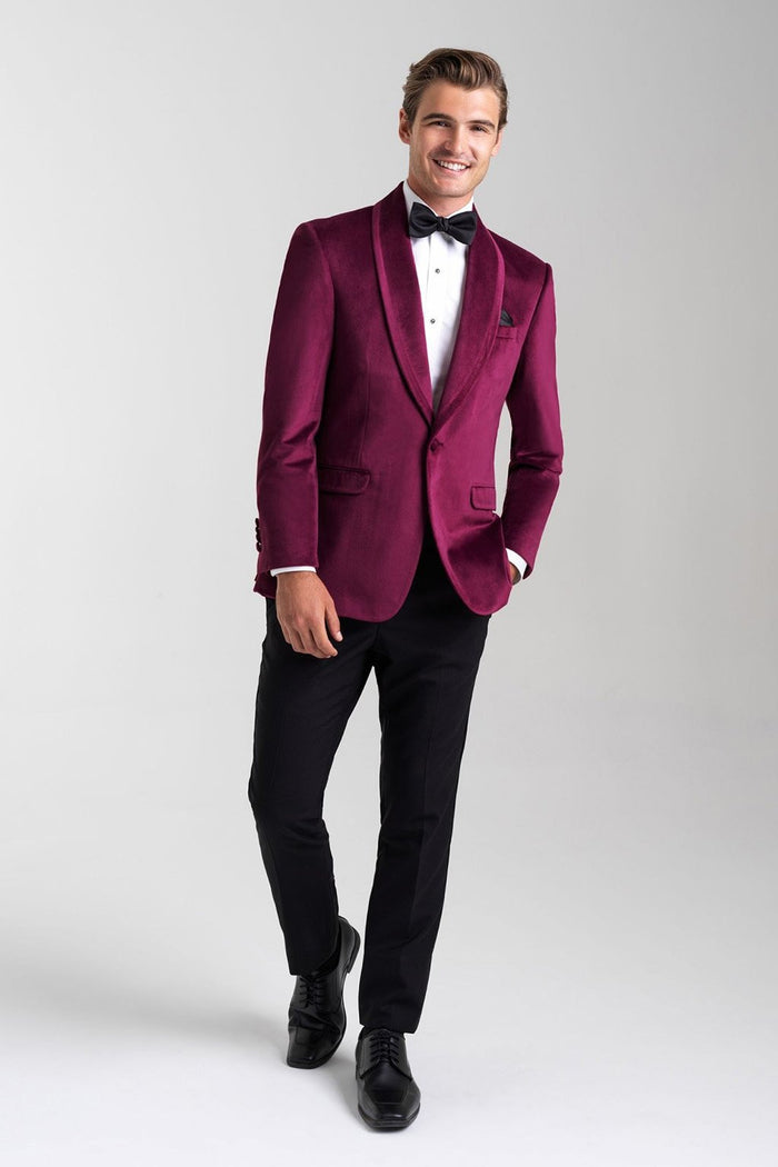 Venice Cranberry Velvet Dinner Jacket (Separates) by Allure Men
