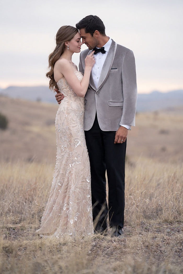 Venice Platinum Velvet Dinner Jacket (Separates) by Allure Men