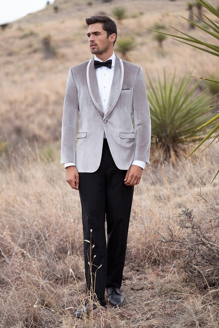 Venice Platinum Velvet Dinner Jacket (Separates) by Allure Men