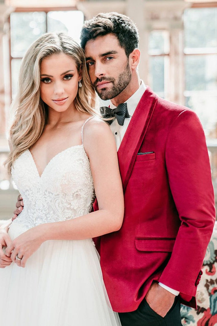 Venice Ruby Red Velvet Dinner Jacket (Separates) by Allure Men