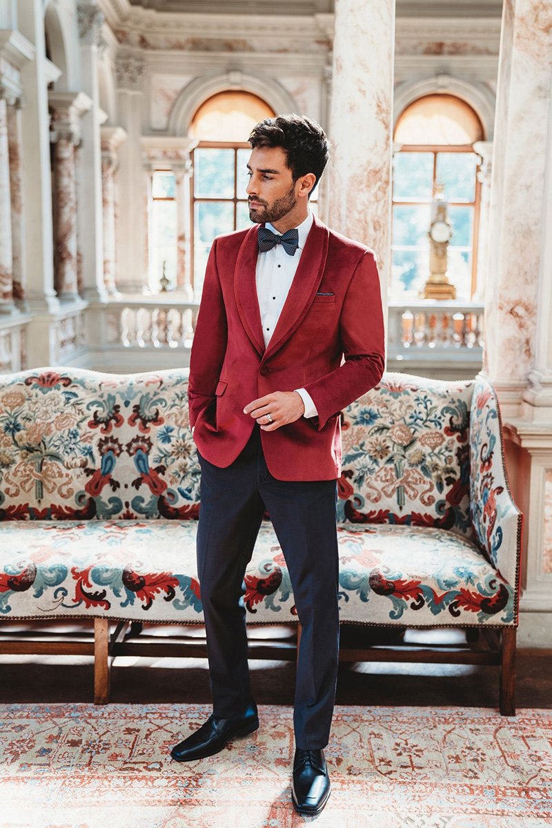 Venice Ruby Red Velvet Dinner Jacket (Separates) by Allure Men