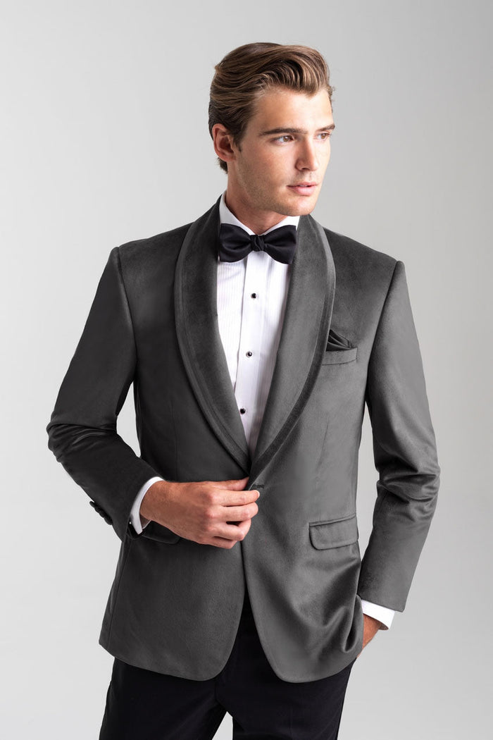 Venice Silver Grey Velvet Dinner Jacket (Separates) by Allure Men