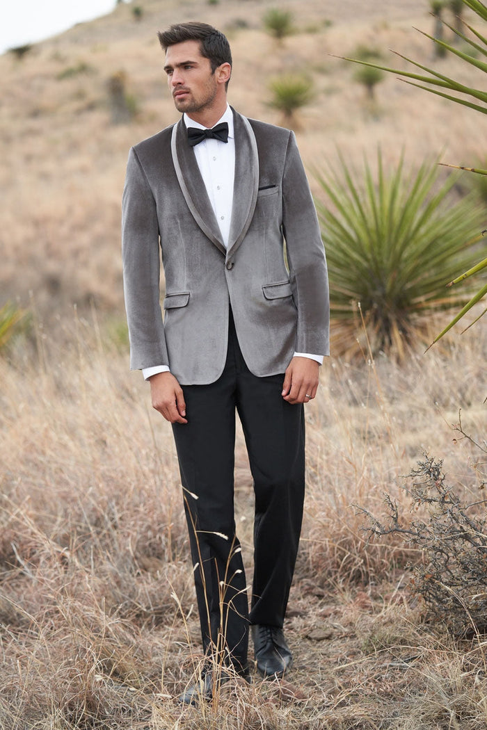 Venice Silver Grey Velvet Dinner Jacket (Separates) by Allure Men