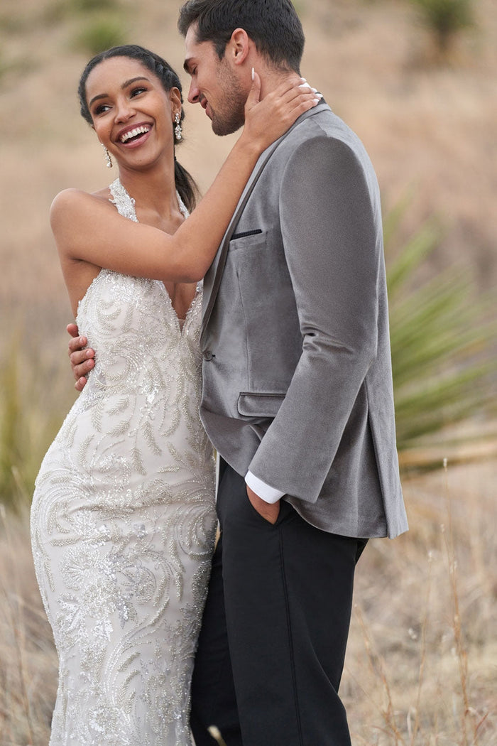 Venice Silver Grey Velvet Dinner Jacket (Separates) by Allure Men