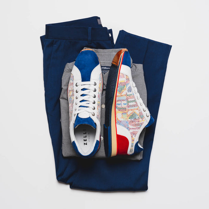 Zelli Alpha Blue Calfskin Sneakers with Sueded and Print Details