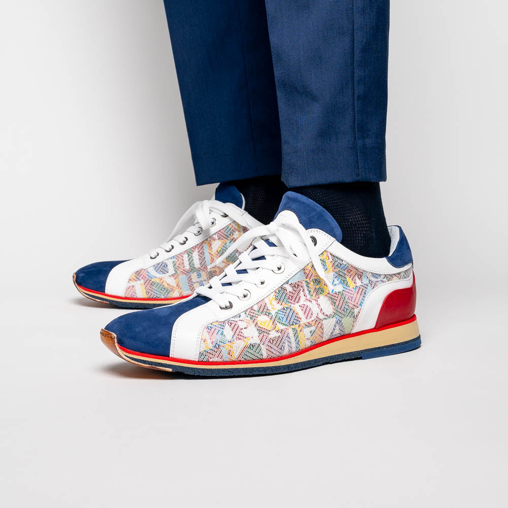 Zelli Alpha Blue Calfskin Sneakers with Sueded and Print Details
