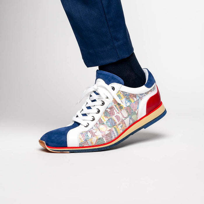 Zelli Alpha Blue Calfskin Sneakers with Sueded and Print Details
