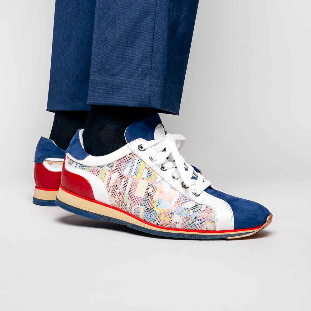 Zelli Alpha Blue Calfskin Sneakers with Sueded and Print Details