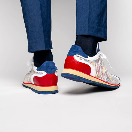 Zelli Alpha Blue Calfskin Sneakers with Sueded and Print Details