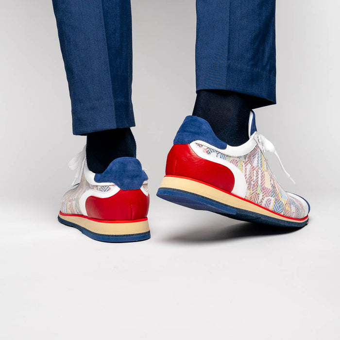 Zelli Alpha Blue Calfskin Sneakers with Sueded and Print Details