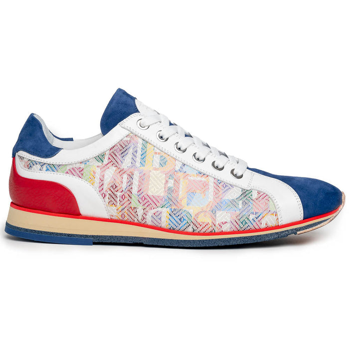 Zelli Alpha Blue Calfskin Sneakers with Sueded and Print Details