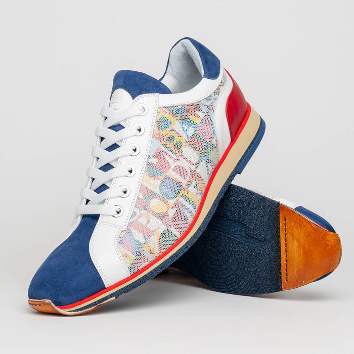 Zelli Alpha Blue Calfskin Sneakers with Sueded and Print Details