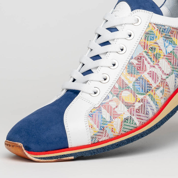 Zelli Alpha Blue Calfskin Sneakers with Sueded and Print Details
