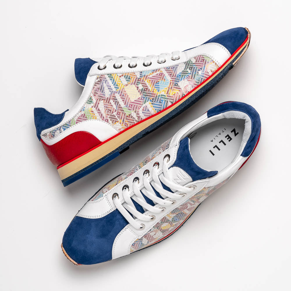 Zelli Alpha Blue Calfskin Sneakers with Sueded and Print Details