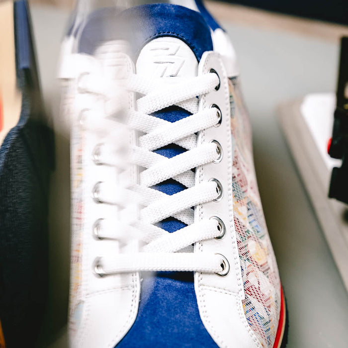 Zelli Alpha Blue Calfskin Sneakers with Sueded and Print Details