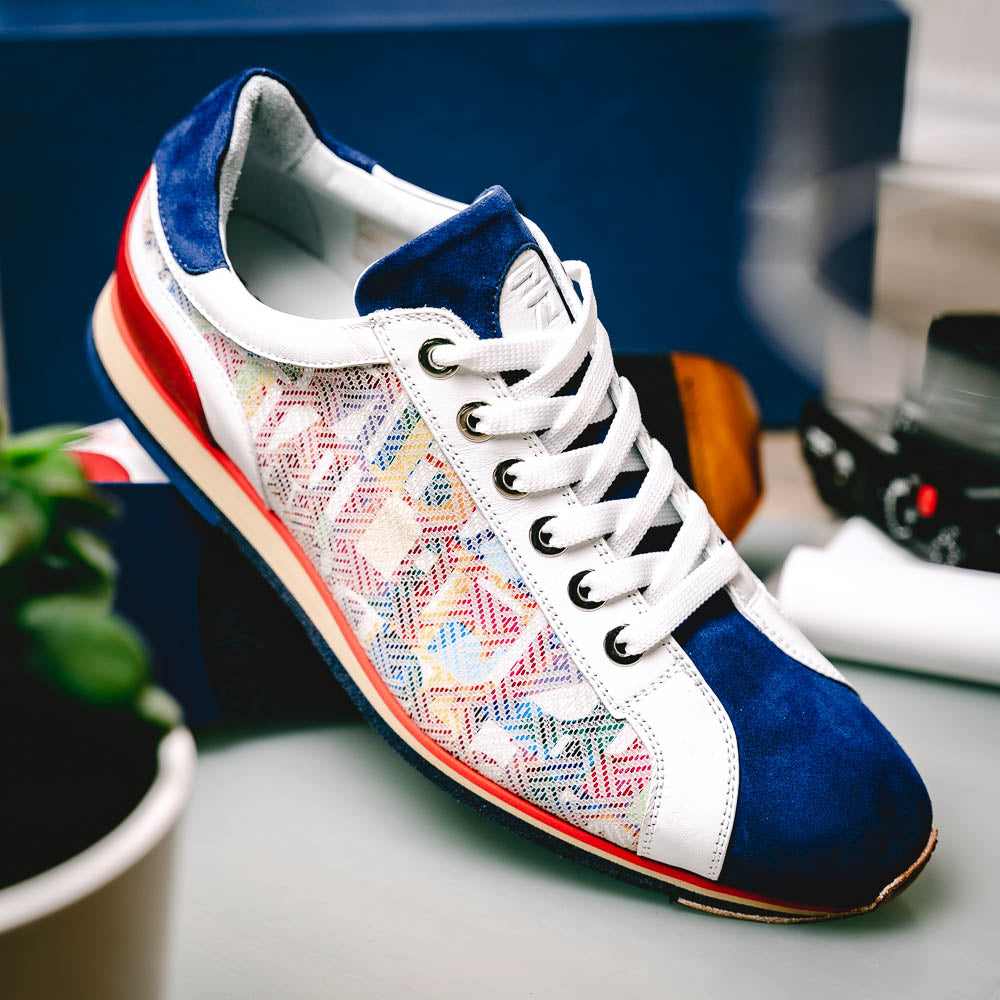 Zelli Alpha Blue Calfskin Sneakers with Sueded and Print Details