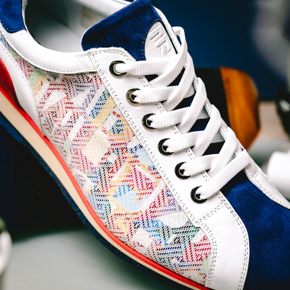 Zelli Alpha Blue Calfskin Sneakers with Sueded and Print Details