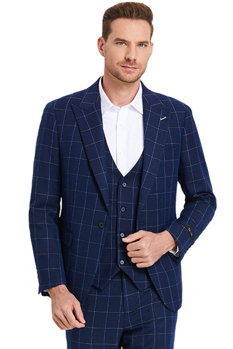 Men's Mode: Navy Blue Windowpane Suit