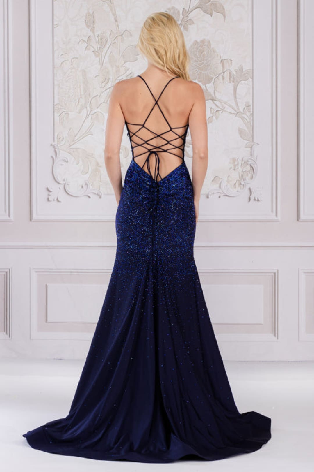 Amelia Couture 3018 Sequin Embellished Criss-Cross Back Mermaid Gown