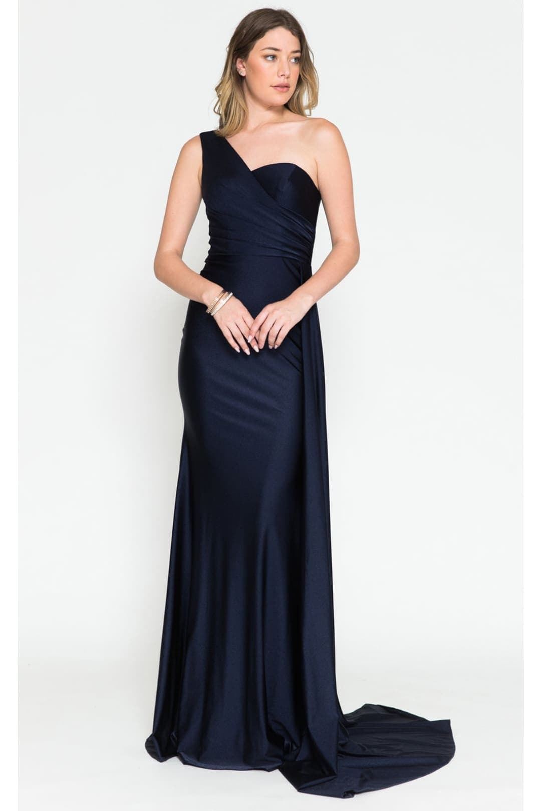 One Shoulder Prom Dress Simple Stretchy Long Bridesmaid Evening Gown