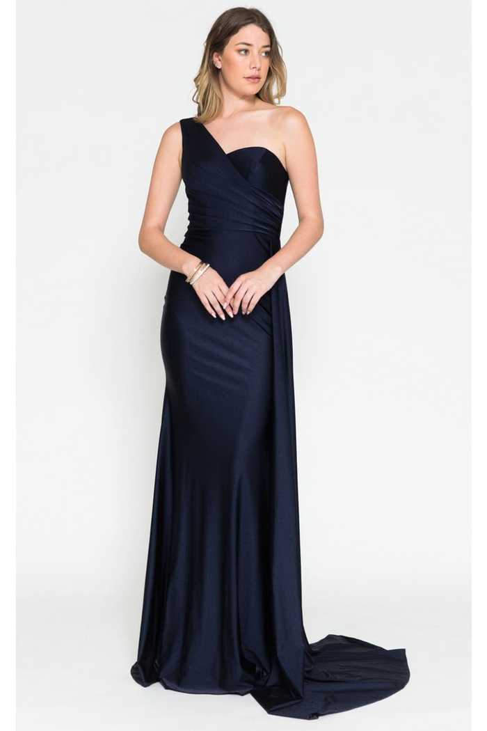 One Shoulder Prom Dress Simple Stretchy Long Bridesmaid Evening Gown
