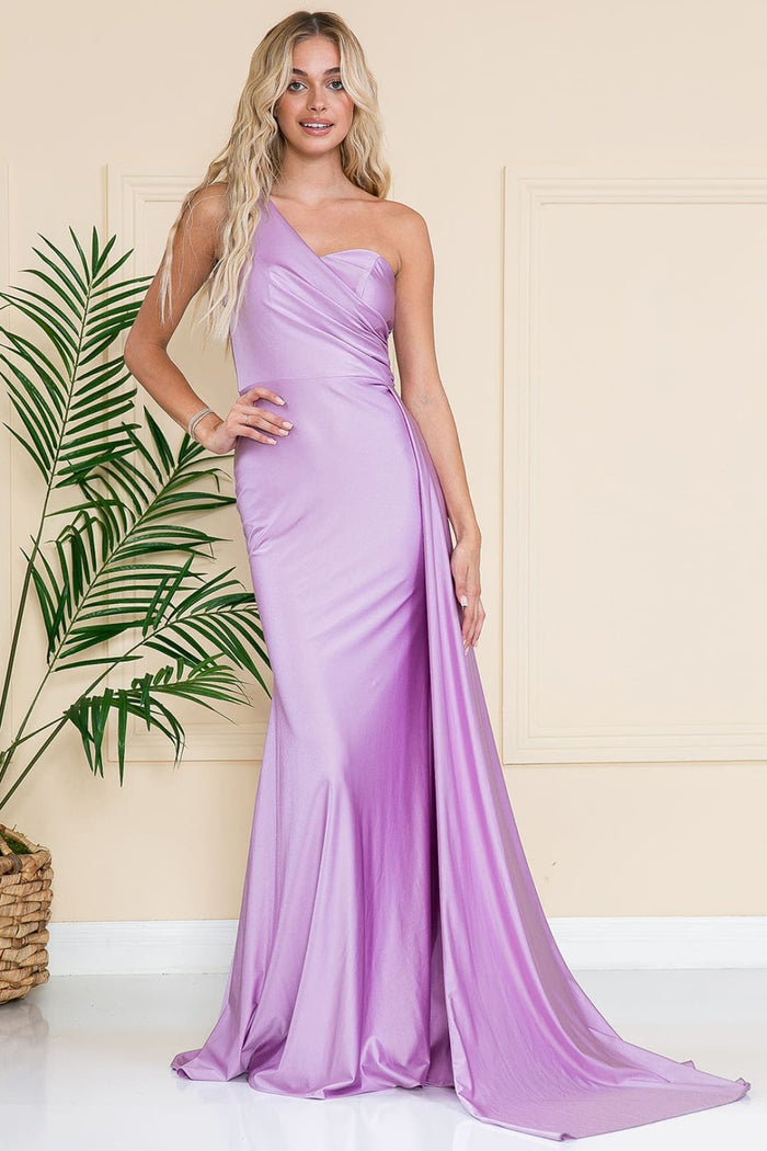 One Shoulder Prom Dress Simple Stretchy Long Bridesmaid Evening Gown
